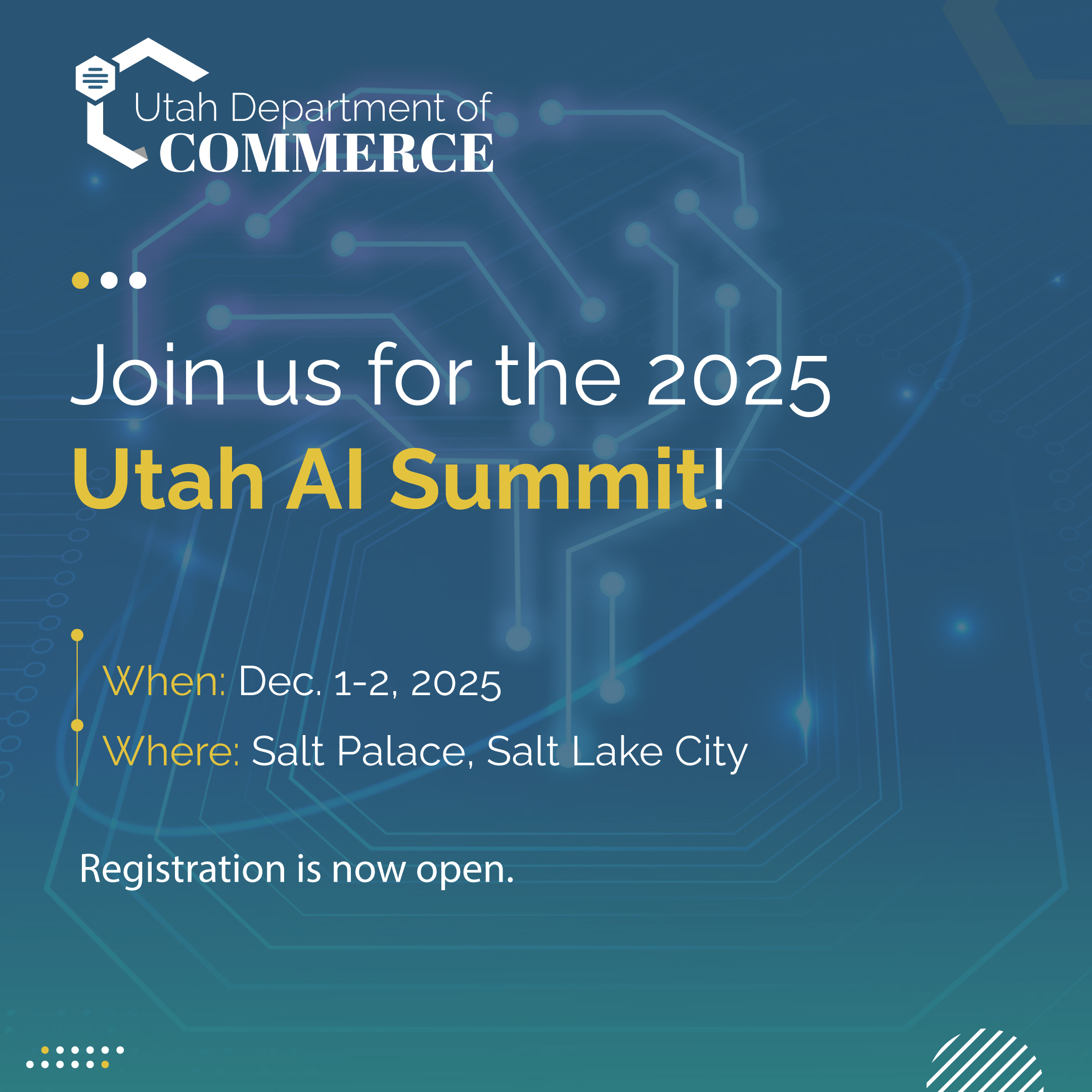 Featured image for “NEWS RELEASE: Utah Announces 2025 Utah AI Summit: Utah’s Pro-Human Leadership in the Age of AI”