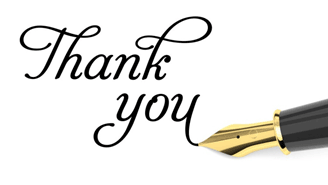 Handwritten 'Thank you' and pen.