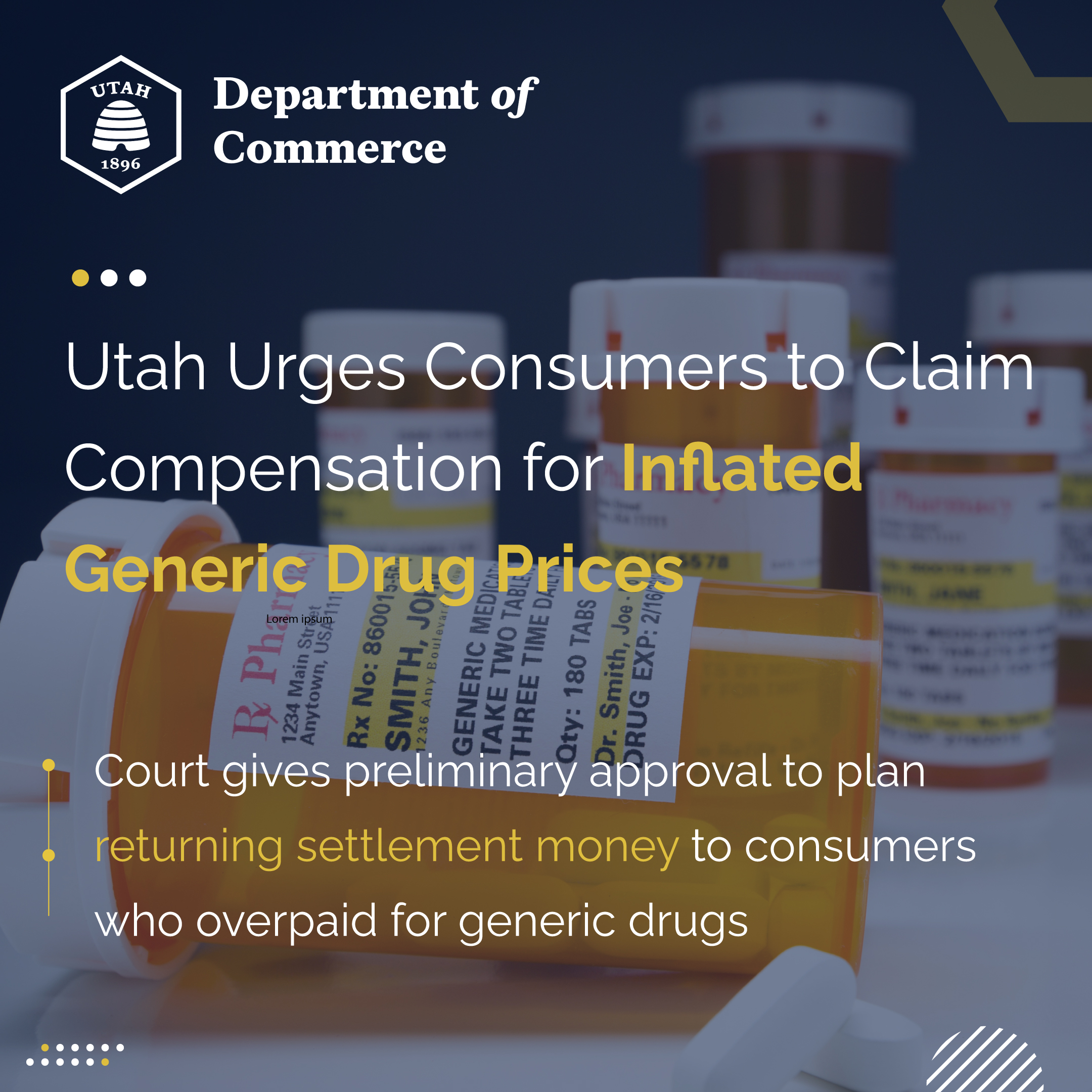 Utah Urges Consumers to Claim Compensation for Inflated Generic Drug Prices 